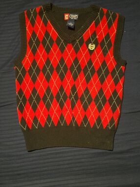 Chaps Boys Red and Black Argyle V-Neck Sweater Vest